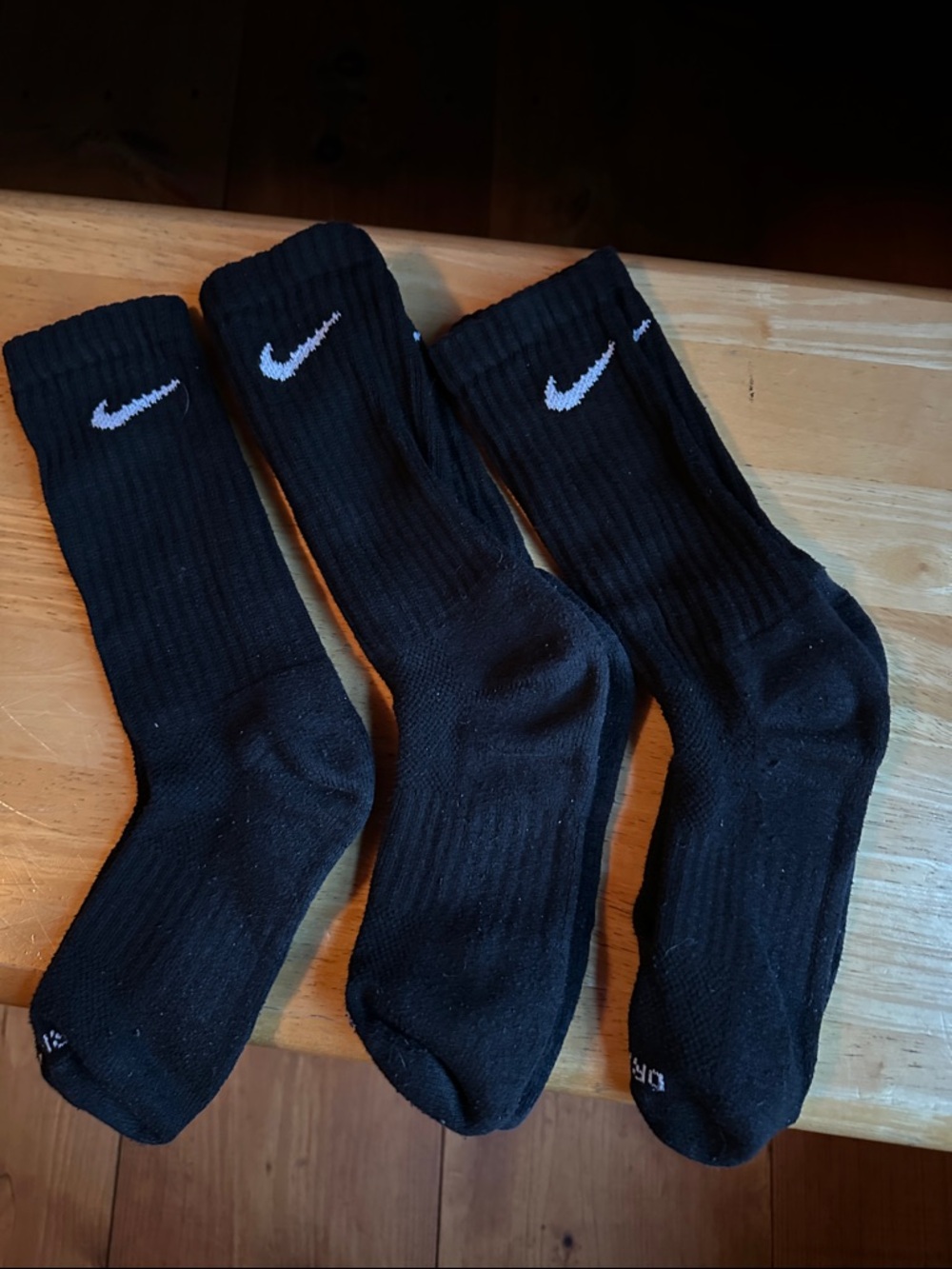 Nike Black Crew Athletic Socks with White Swoosh - 3 Pack